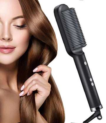 Professional Electric Hair Straightener Brush Heated Comb Straight & Curly Styling To